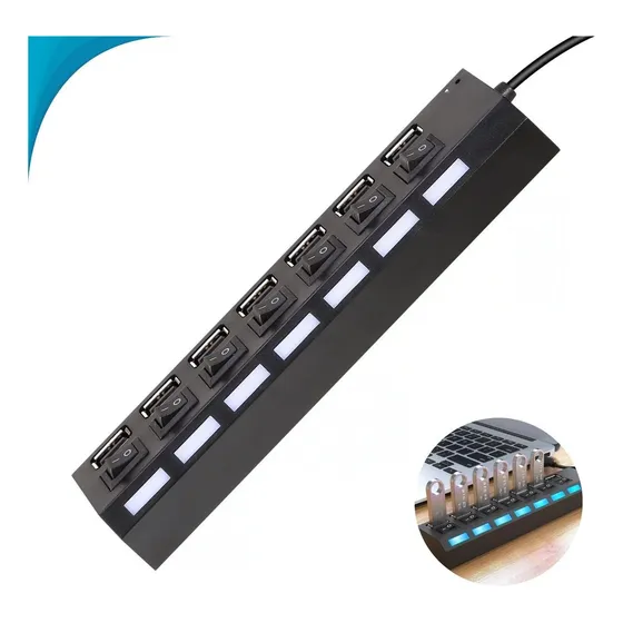 Régua Usb 7 Portas Com Led E Fonte Oficial