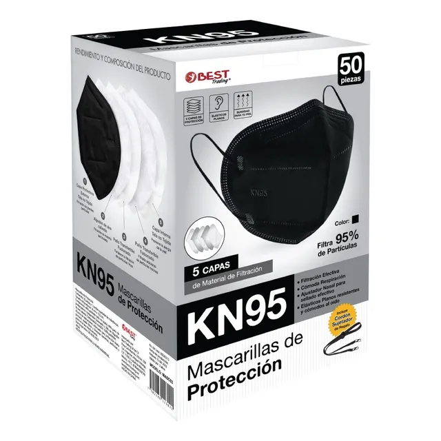 50 Cubrebocas Negros Kn95 Certificado Tapabocas 5 Capas