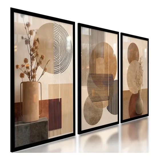 Quadros Abstratos Geométricos Boho Terroso Marrom 122x60