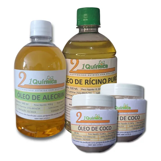 Óleo De Rícino + Óleo De Alecrim 500ml + Óleo De Coco 400ml