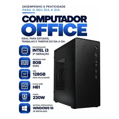 Pc Cpu Intel I3 8100 H310m 8gb Ssd 240gb C/ Licença Windows 11 Pro