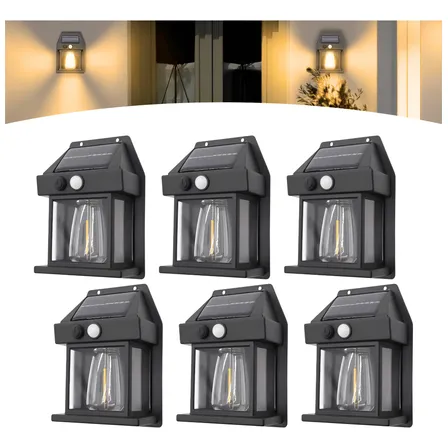 Kit 6 Luminária Solar Arandela Retrô Parede Sl02 Solar Preto