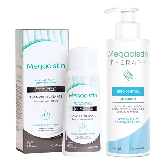 Combo Shampoo Anticaida + Shampoo Sebo Control Megacistin