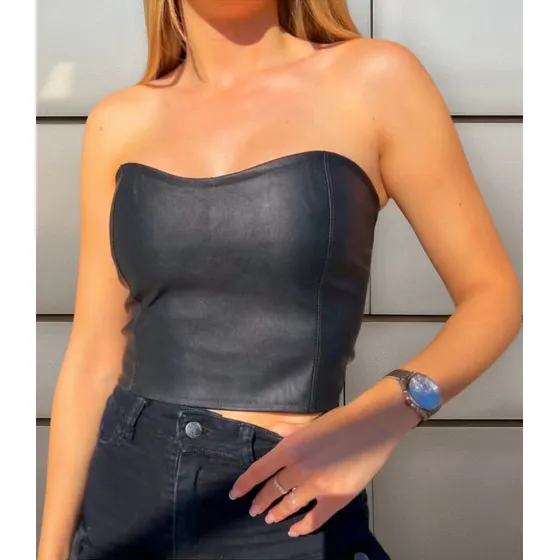 Remera Corta Engomada O Top Estilo Corset Fiesta Por Talle