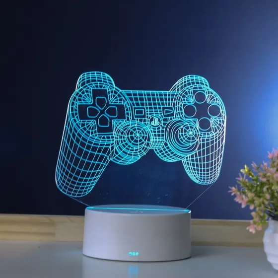 Luminária Led 3d Decoração Controle De Videogame Gamer