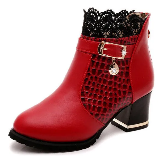 Botas Mujer Otoño Invierno Piel Vintage Encaje Tobillo