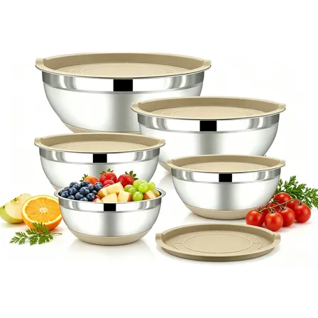 Bowls De Salada Inox Kit 5 Peças Com Tampa Hermética Prateado