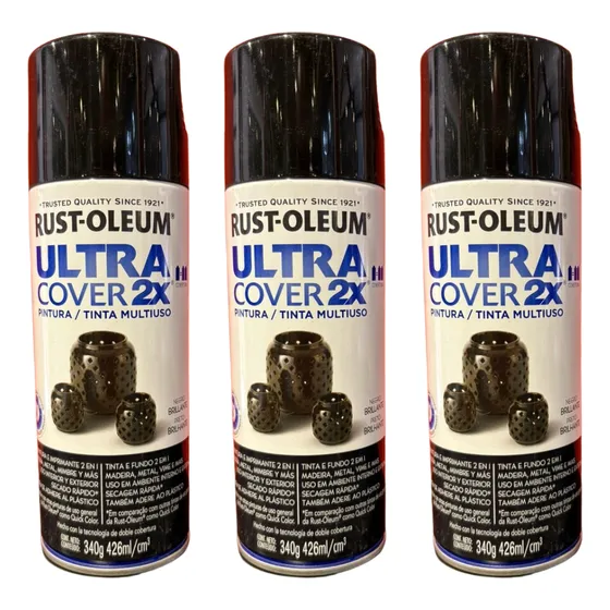 Rust-oleum Ultra Cover 2x Aerosol Negro Brillante 430ml X3