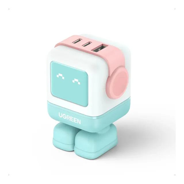 Adaptador Ugreen Robot 65w Gan 3-puertos Nexode Rapido Azul