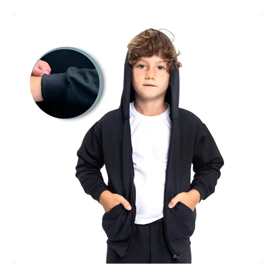 Casaco De Frio Com Zíper Infantil Aberto Com Capuz E Bolso