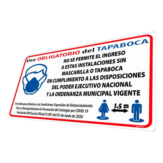 Letrero Obligatorio Tapa Boca Covid Cartel Rígido