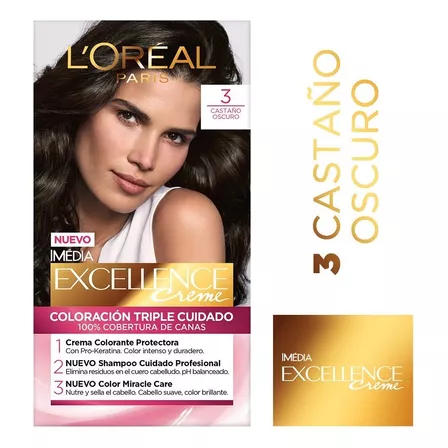 Kit Tintura L'Oréal Paris  Excellence Kit Tintura L'oréal París Excellence Creme Para Rubio tono 3 castaño oscuro para cabello