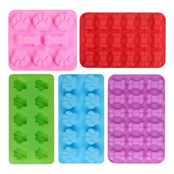 5 Molde Silicona Con Forma De Pata Hueso Perro Bandeja Hielo