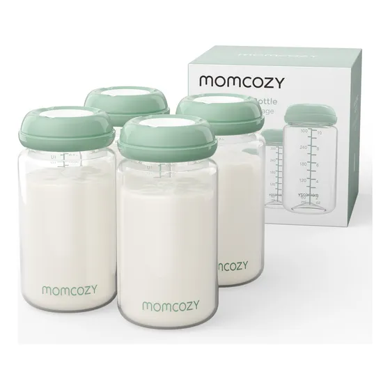 Momcozy 300ml Biberón Almacenar Leche 4 Unidades, Biberón Natural De Cuello Ancho, Botellas Biberón Para Recolectar Y Almacenar Leche