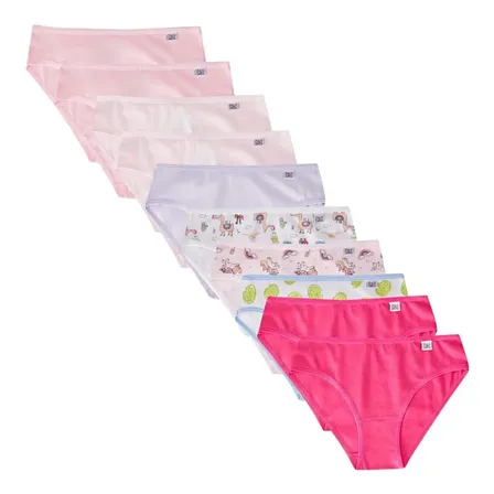 Kit Com 10 Calcinhas Infantil Menina Cotton Miss Delrio Lhama,unicornio,limão,chiclete,pink,algodão Doce, Lilás G
