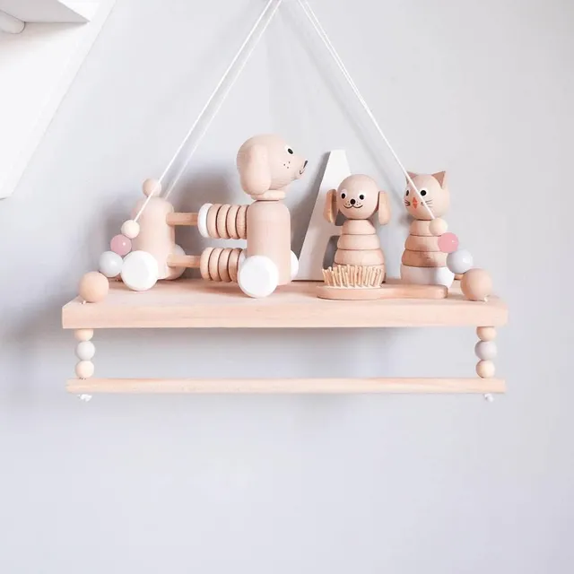 Estante Colgante De Macramé Con Cuentas De Madera Para Decor