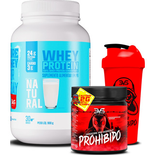 100% Whey Protein + Pré Treino Prohibido + Coqueteleira Sabor Natural 100% Whey Protein + Pré Treino Prohibido + Coqueteleira Sabor Natural