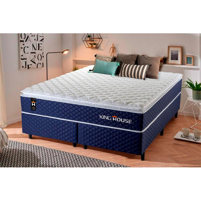 Cama Box Queen Lagras 158x198x66 Azul Molas Ensacadas Cama Box Queen Lagras 158x198x66 Azul Molas Ensacadas