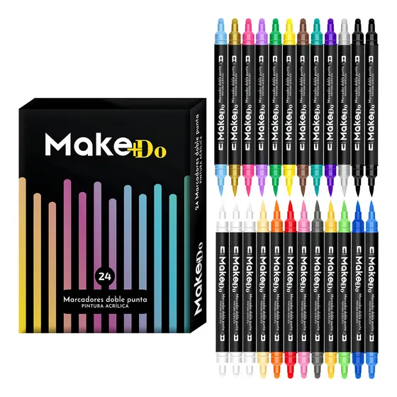 Marcadores Plumones Acrilico Make+do Doble Punta X24 Lapices