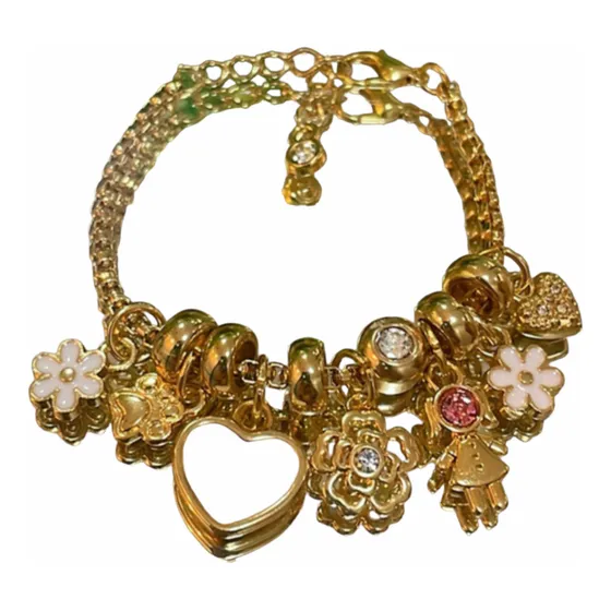 Pulseira Berloques Infantil Banhada Estilo Pandor + Brinde