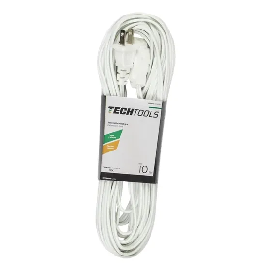 Extension Electrica Techtools Clavija Plana 10m Blanca Color Blanco