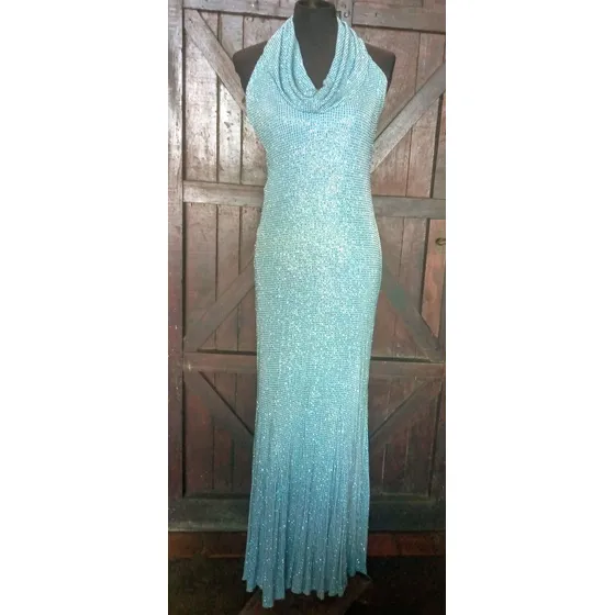 Vestido Largo Fiesta.sexy Fashion.cuello Halter. M. Strech