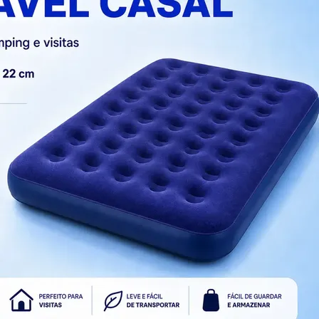Colchão Inflável Casal grande Confortável e Aveludado para Acampamento com Bomba de Ar - Aguenta até 300kg - Wemov