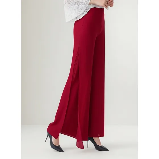 Pantalón Palazzo De Fiesta Gasa Talles Grandes C/tajo Bordo