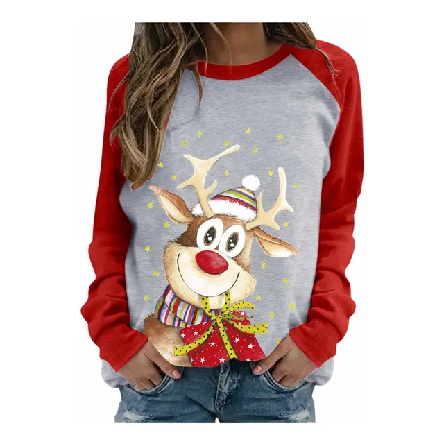 Camisa Navideña Para Dama Tops Manga Larga Reno Talla