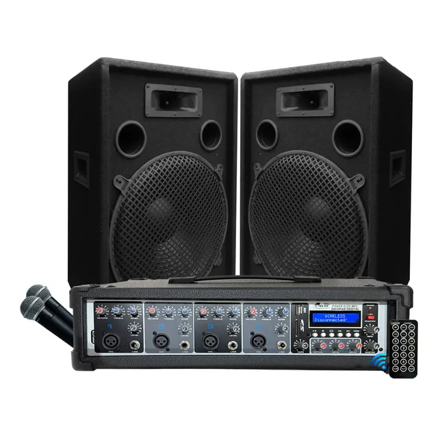 Combo Consola Potenciada 100w Bluetooth Usb + 2 Bafles