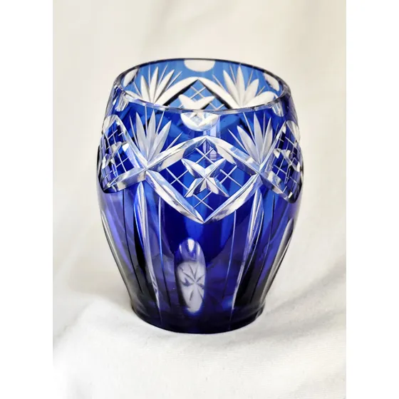 Antigo Vaso Em Cristal Azul Europeu