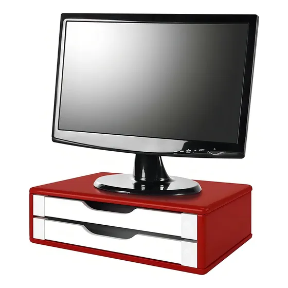 Suporte Para Monitor 2 Gavetas Vermelho Souza