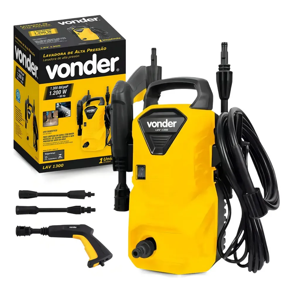 Lavadora de Alta Pressão Vonder LAV 1300 – 1300 Libras, Compacta, Potente, Ideal para Carros, Quintais e Limpezas Pesadas