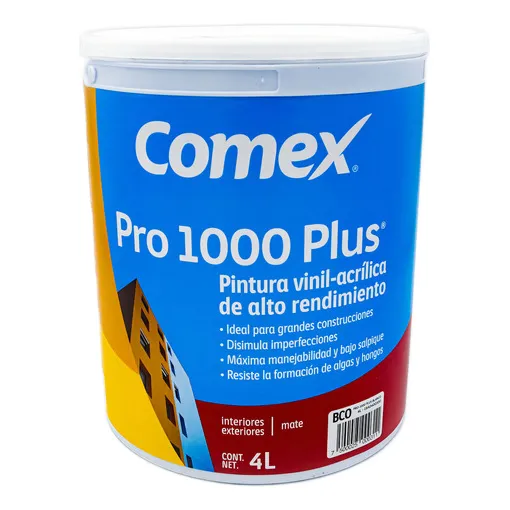 Pintura Vinil Acrílica Color Blanca Comex Pro 1000 Plus 4l