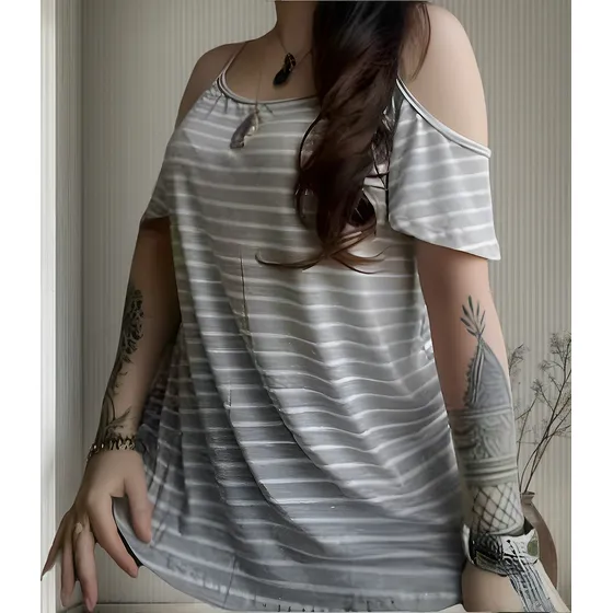 Remera Hombro Descubierto Rayado Xl