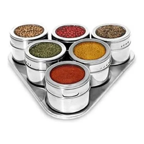 Porta Condimento Tempero Inox Magnético Imã Geladeira Com 6 Cor Metálico