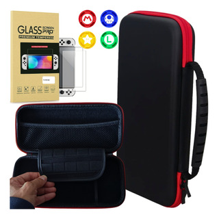 Case Capa Nintendo Switch Oled + Pelicula Vidro + 4 Grip Case Capa Nintendo Switch Oled + Pelicula Vidro + 4 Grip
