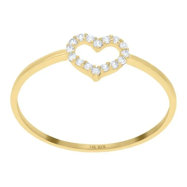 Anillo De Oro Amarillo 14k Con Zirconia De Corazon
