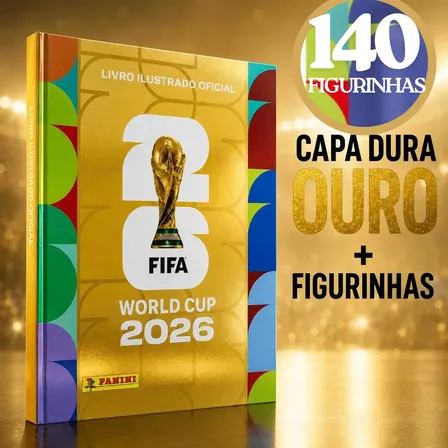 Álbum Oficial Capa Dura Ouro + Figurinhas Copa Do Mundo 2026
