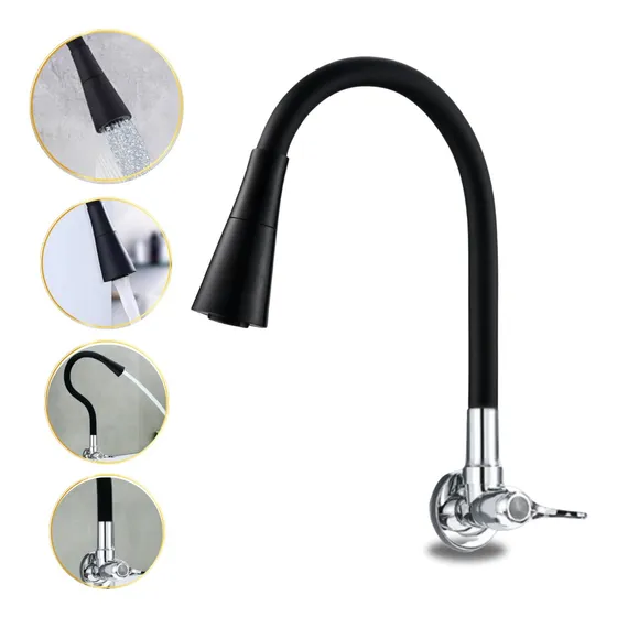 Torneira Cozinha Gourmet 2 Jatos Parede Flexível Base Metal