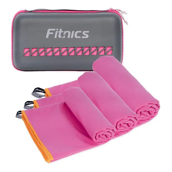 Toalla microfibra set 3 fitnics secado rapido con estuche viaje color sandia