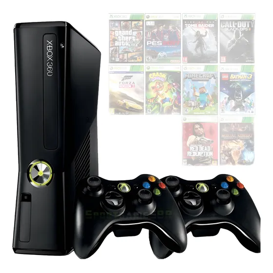 Xbox 360, 2 Controles, Slim 4gb Desbloqueio Ltu/rgh