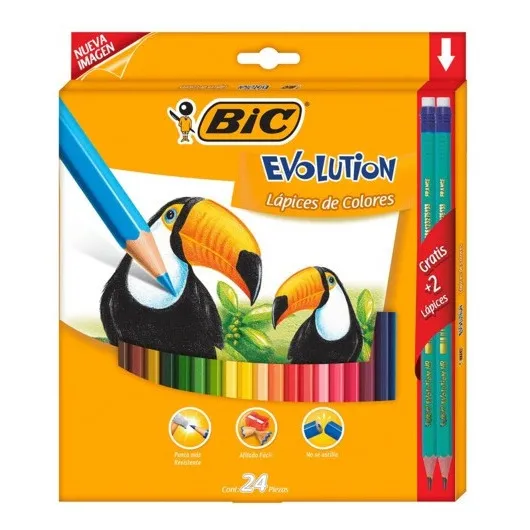 Lapices De Colores Bic Evolution 24 Piezas + 2 Lapices