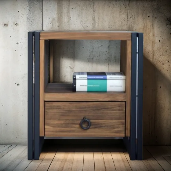 Mesa De Luz Industrial Tv Hierro Y Madera Mod Noche