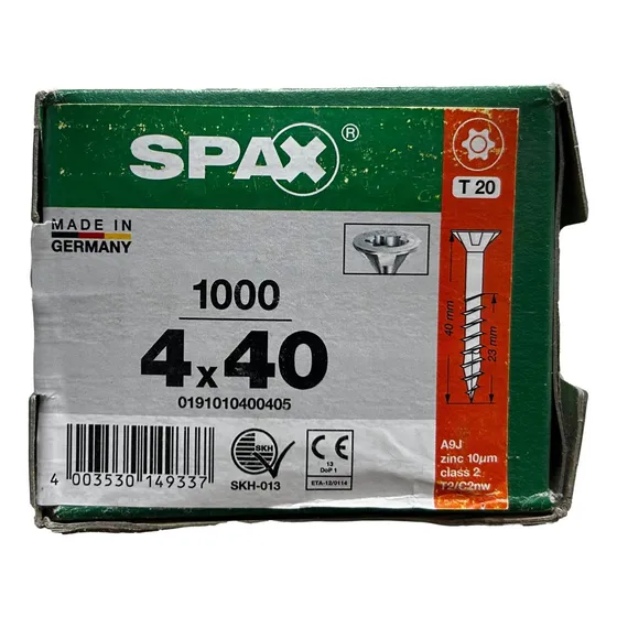 Tornillo Spax Madera 4 X 40 Caja 1000 Cuerda Parcial