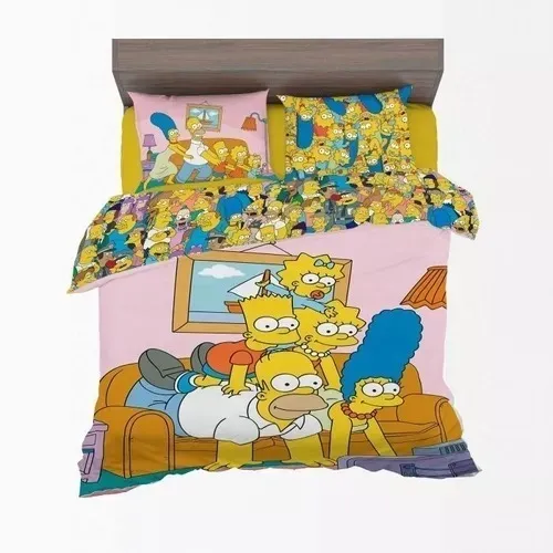Edredon De Microfibra Disney Matrimonial Providencia Color Azul Rosa Verde Naranja Cafe Blanco Negro Diseño De La Tela Simpsons