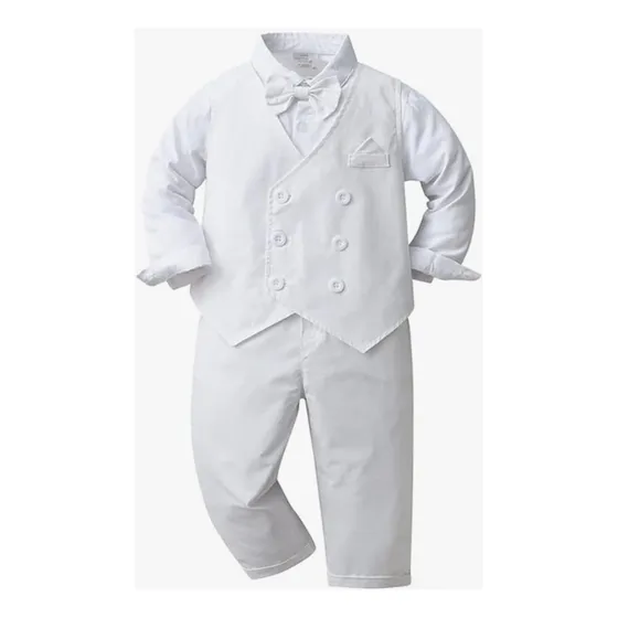 Terno Elegante Conjunto Bebe Niños  Traje Blanco Bautizo