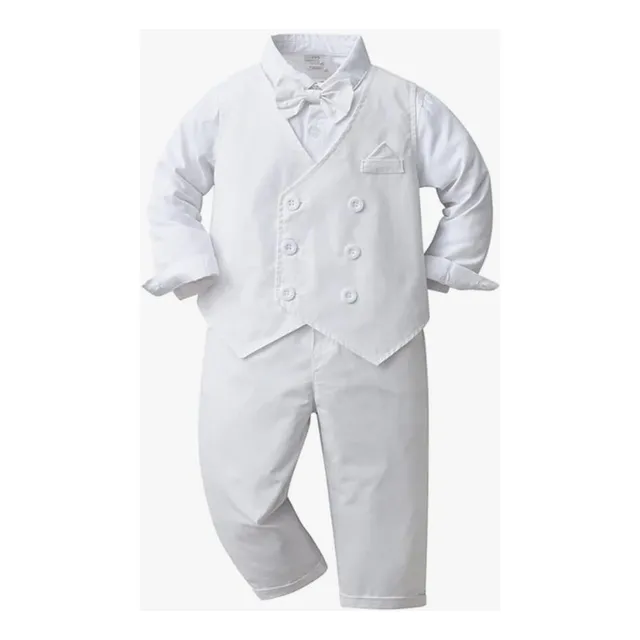Terno Elegante Conjunto Bebe Niños  Traje Blanco Bautizo
