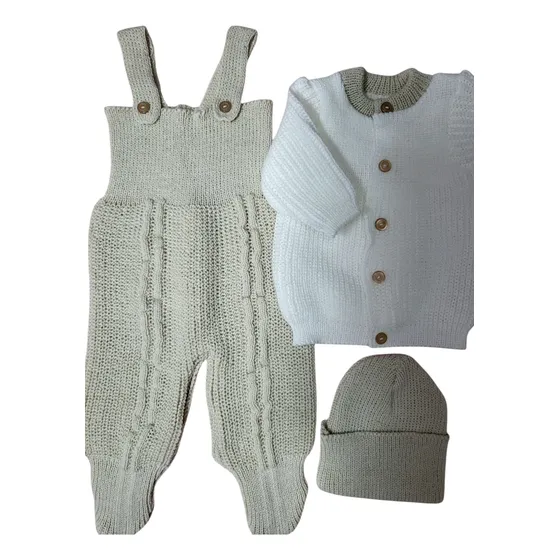 Primer Muda Tejido Jardinero, Bata Y Gorrito, Ropa De Bebe