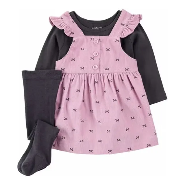 Set De 3 Piezas Vestido Carters Rosa/gris Oscuro 3m